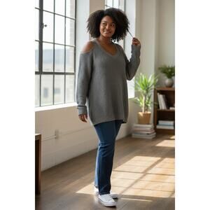 NWT Davi & Dani gray knit cold-shoulder sweater Size 3XL